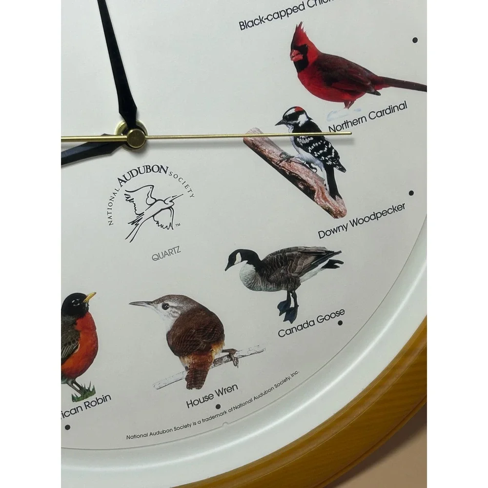 National Audubon Society Singing Bird Wall Clock Wood Frame Quartz SW5 13 Inch